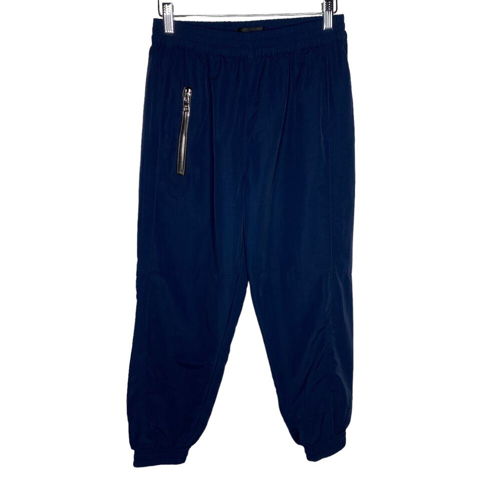 R+A Womens Size Small Navy Blue Nylon Joggers‎ Pants Zipper Pocket Elastic Waist